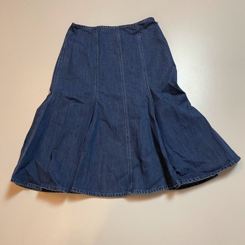 Michael Kors Navy Denim A‑Line Gored Fit and Flare Skirt